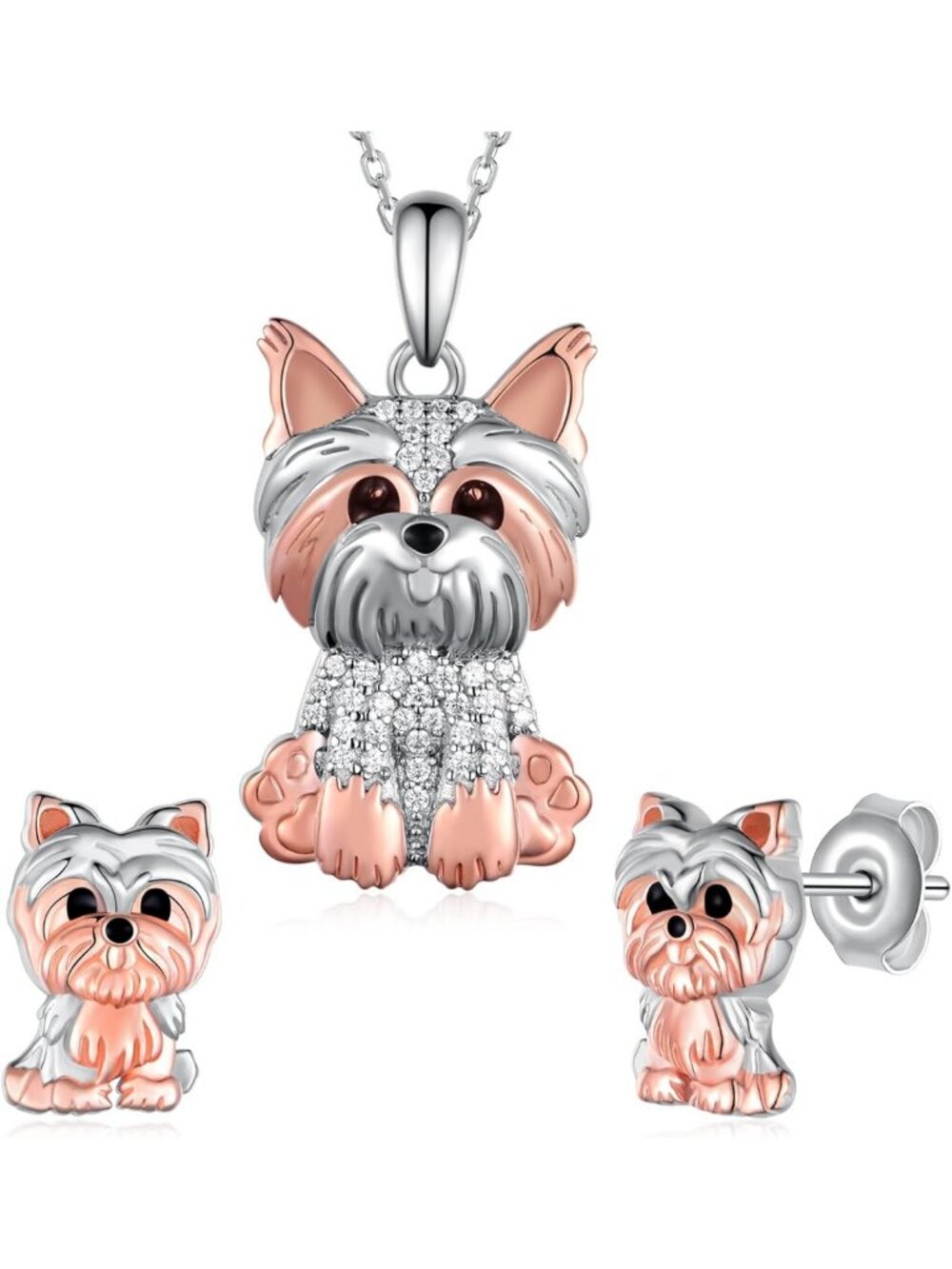 Cute Yorkie Jewelry Set - 925 Sterling Silver Necklace & Earrings for Dog Lovers
